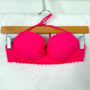 Victorias Secret The Getaway Halter Scalloped Bikini Top Swimwear 32B Hot Pink